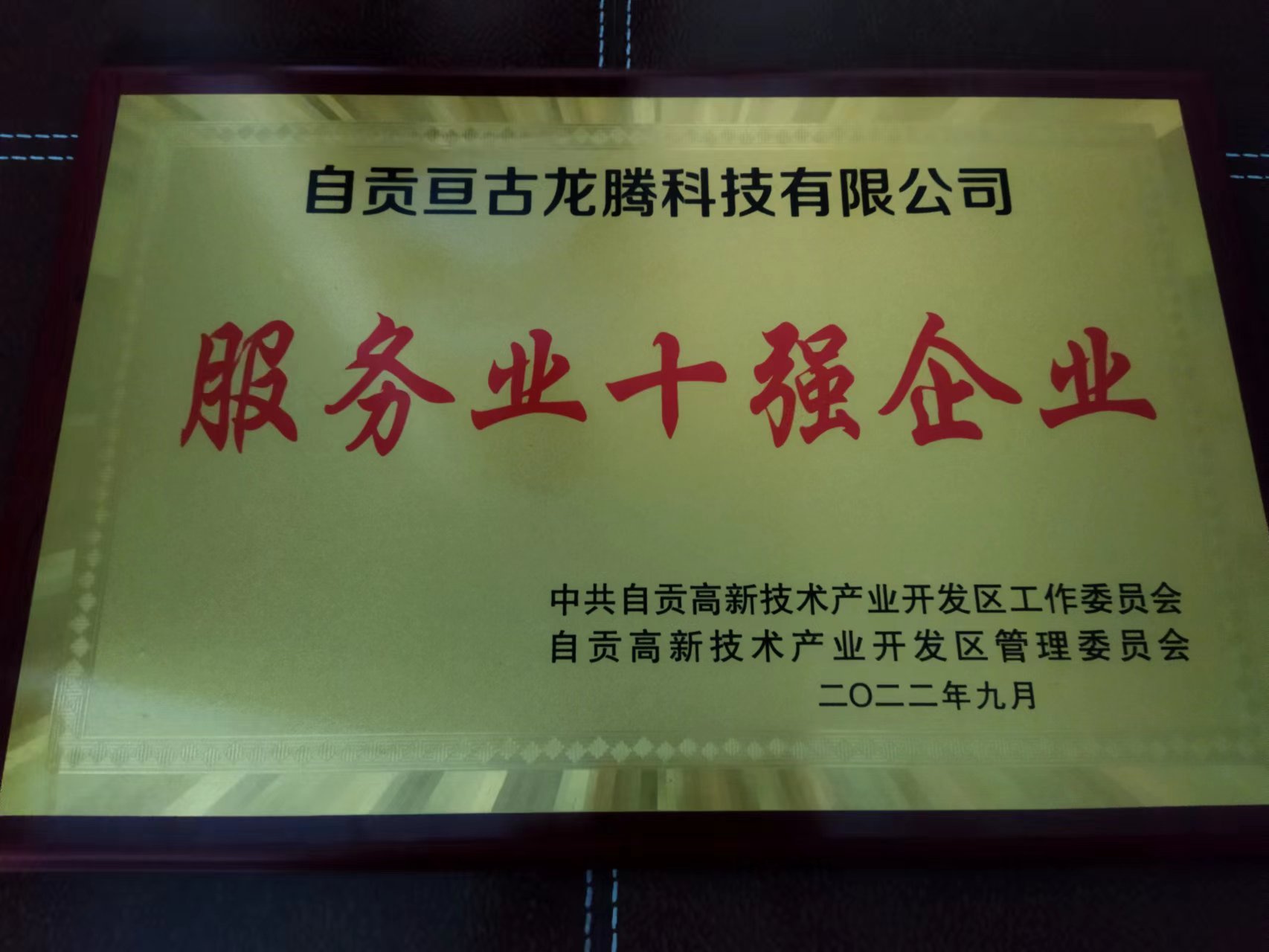 恭喜亙古龍騰獲自貢高新區商貿“服務業十強企業”稱號